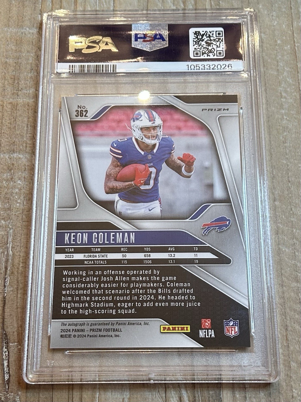 2024 Panini Prizm Keon Coleman #362 No Huddle Autograph PSA 10 view 2