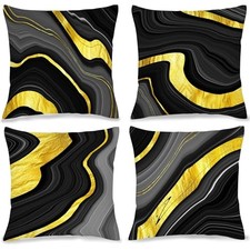 Marble Texture Decorative Pillow Covers 18X18 18" x 18" Pack of 4 Black Gold