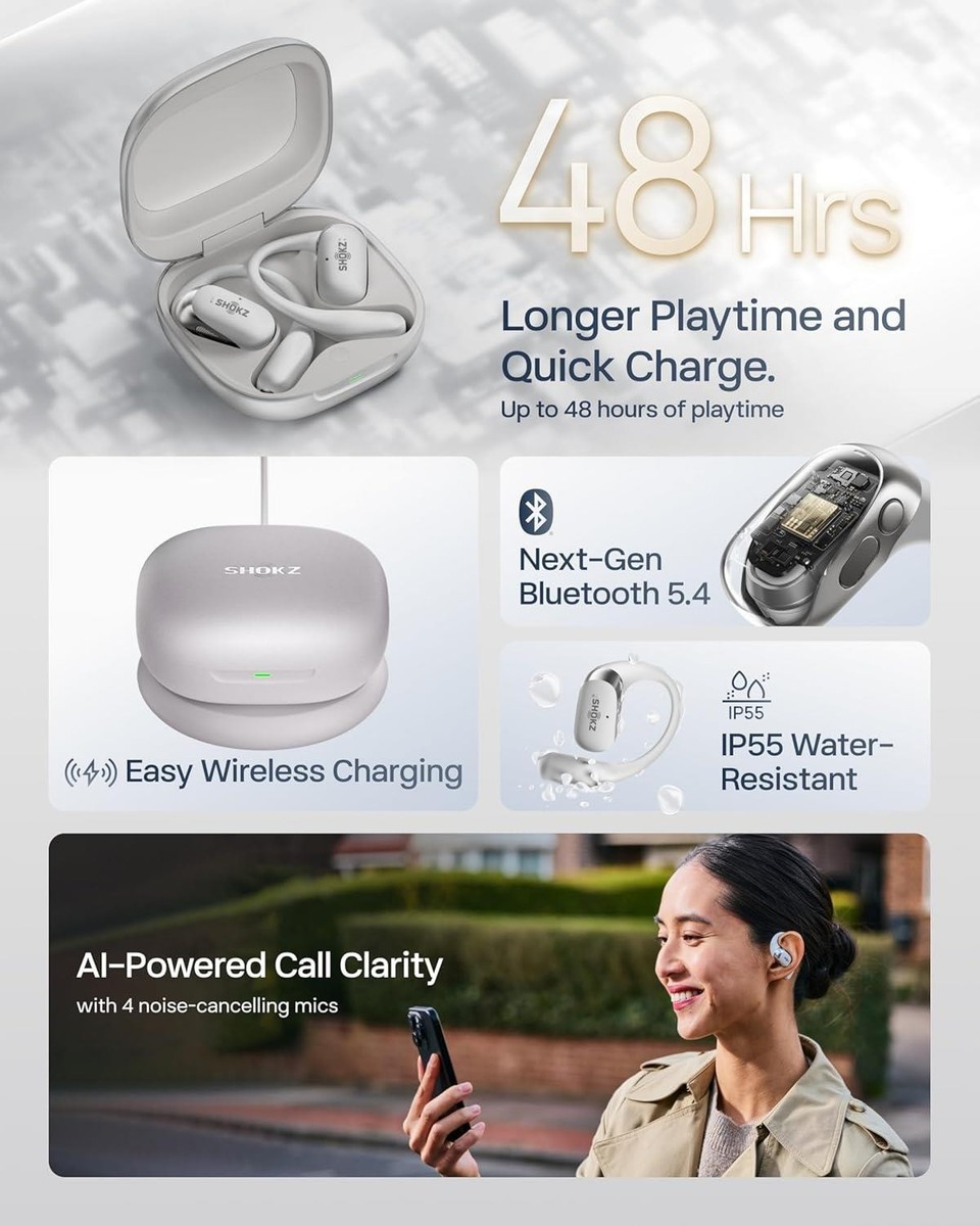 Shokz OpenFit 2+ Open-Ear Headphones Grey Wireless Dolby Audio