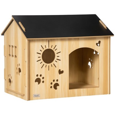 Hundehütte aus Holz Kleintierhaus mit Lüftungsöffnungen Hundehaus Indoor Eiche