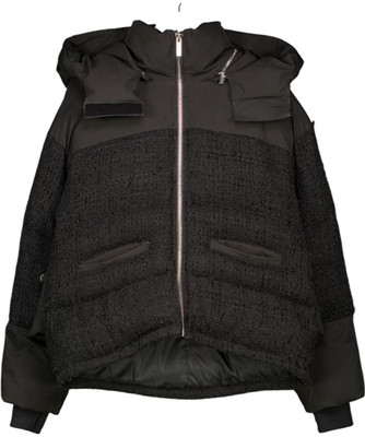 MANIERE DE VOIR schwarzer gefütterter Mantel mit Boucle-Einsatz und abnehmbarer Kapuze UK S