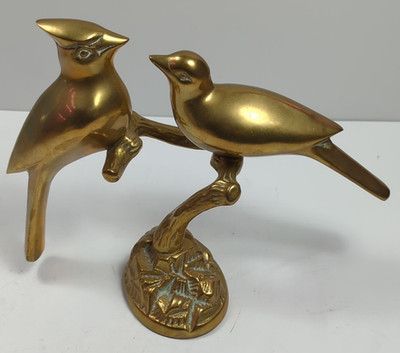 Brass Cardinals Love Birds,  Sitting on the Branch Life-size 7 inch