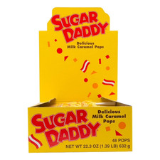 Piruletas Sugar Daddies Milk Caramel, caja de exhibición de 48 unidades