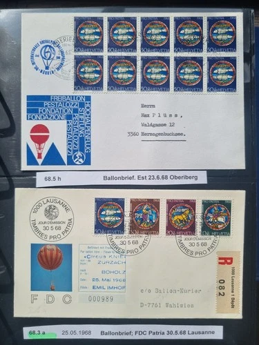 Switzerland 1968 Balloon Mail cover + FDC registered cover