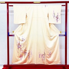 Japanese Kimono 'HOUMONGI' Silk/Light beige/Classic pattern/Length:156cm N909