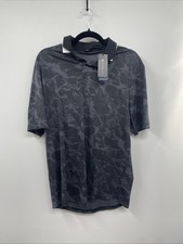 Travis Mathew Study Abroad Polo Shirt Mens Large Black Gray Striped Golf NWT