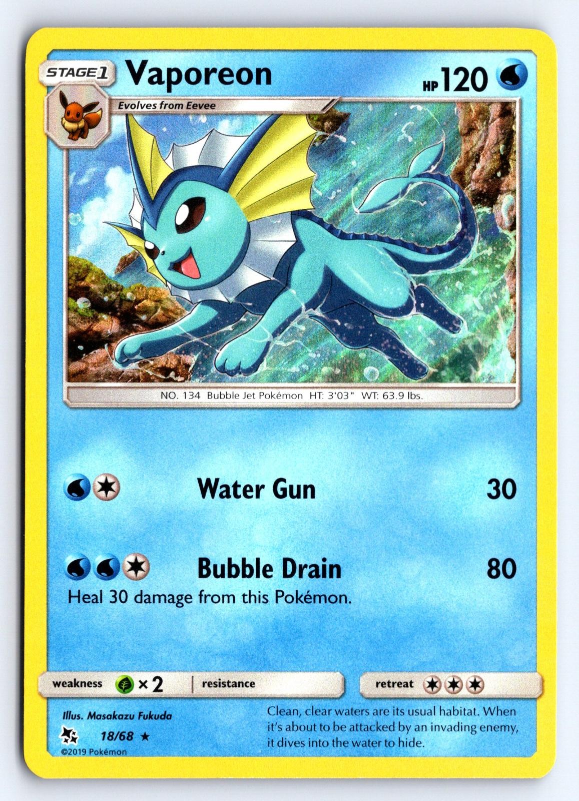 Vaporeon 18/68 Holo Rare Hidden Fates Pokemon Holo NM