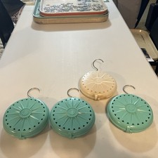 4 Vintage Fuller Brush Co. 3 Teal 1 White Plastic Moth Deodorizer Closet Hangers