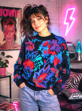 Vintage 80s Rose Floral Sweater Women  s Size L  Made in USA Pullover Cottagecore