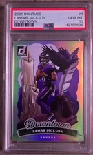 2025 PANINI DONRUSS DOWNTOWN! #1 LAMAR JACKSON PSA GEM MT 10 Ravens MVP