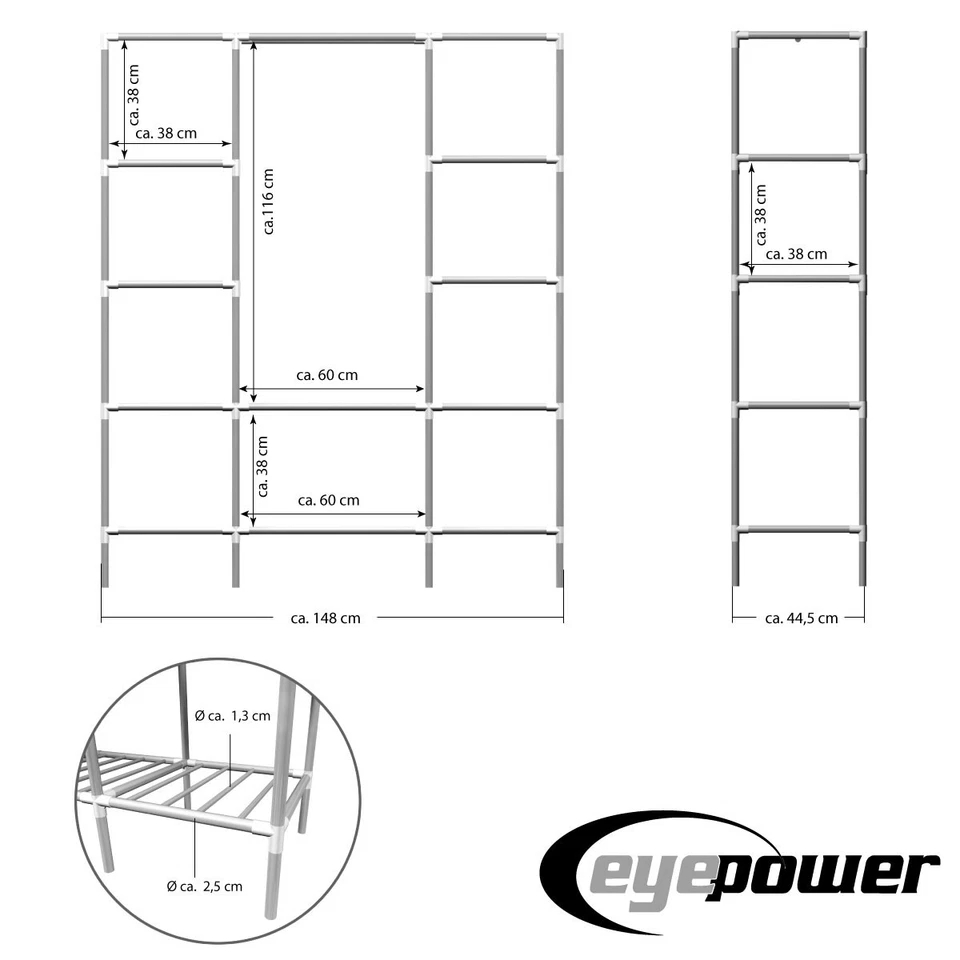 Breiter XXL Kleiderschrank Metall Regal Kleiderstange 178x148x44,5cm Faltschrank - Bild 3 von 4