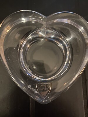 ORREFORS HEART SHAPED CLEAR GLASS CANDLE HOLDER