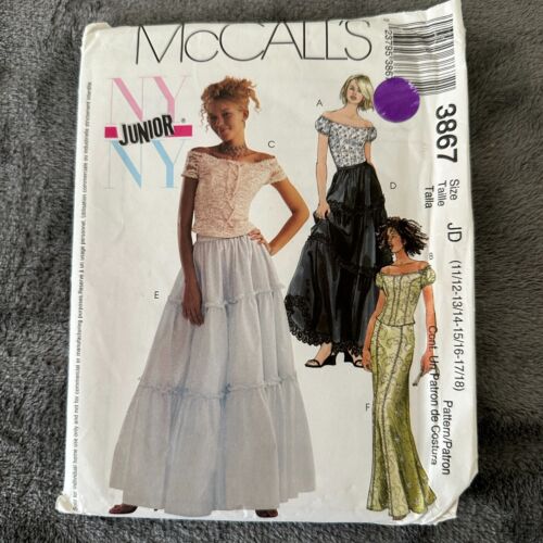 McCalls Pattern 3867 Sz Junior 11-18 Lined Tops Maxi Skirts Y2K