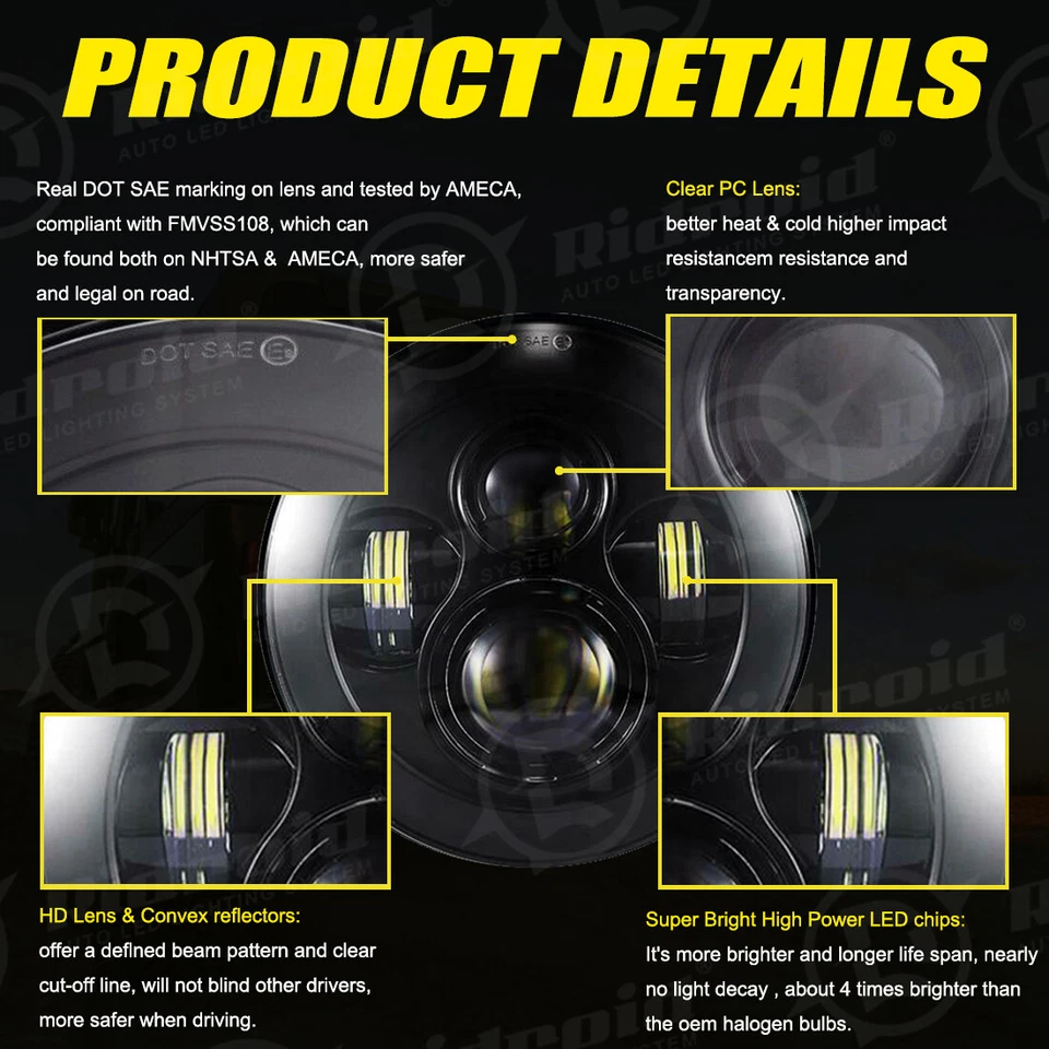 7" Inch Motorcycle LED Headlight For 1980 1981 1982 Honda CB750C CB900C Custom - Image 4 of 4