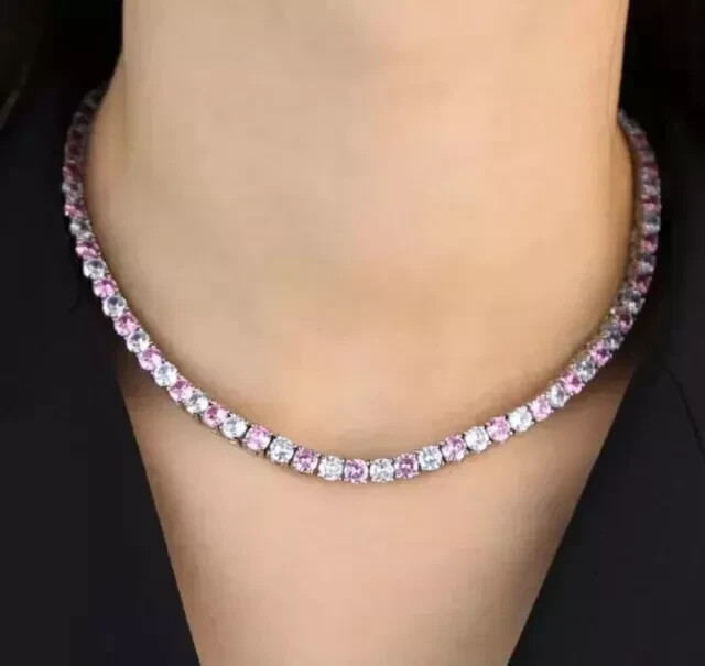 4mm Lab-Created Sapphire & Diamond Tennis Choker in White Gold Plated 18 Inch