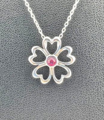 HMY THAILAND 925 STERLING SILVER PINK CZ FLOWER NECKLACE 18'' FLORAL LAYERS 2783