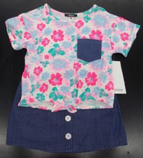 Girls Kensie 42 2pc Floral Shirt  Denim Blue Skirt Set Size 4 - 6X