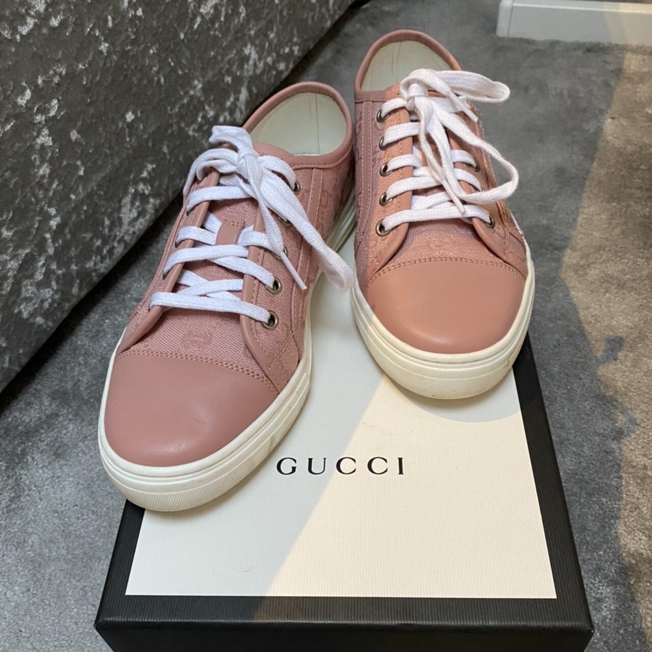 Gucci Pink Monogram Canvas Trainers Size 37 RRP £495 WITH BOX image 2