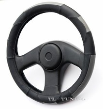 Lenkradbezug GRAU-SCHWARZ  Echtes Leder Lenkradhülle Ø 37 - 39 Super OPTIK