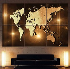 CARTE DU MONDE Toile Abstraite Art Beige Marron Noir Sur Canapé Moderne XXL