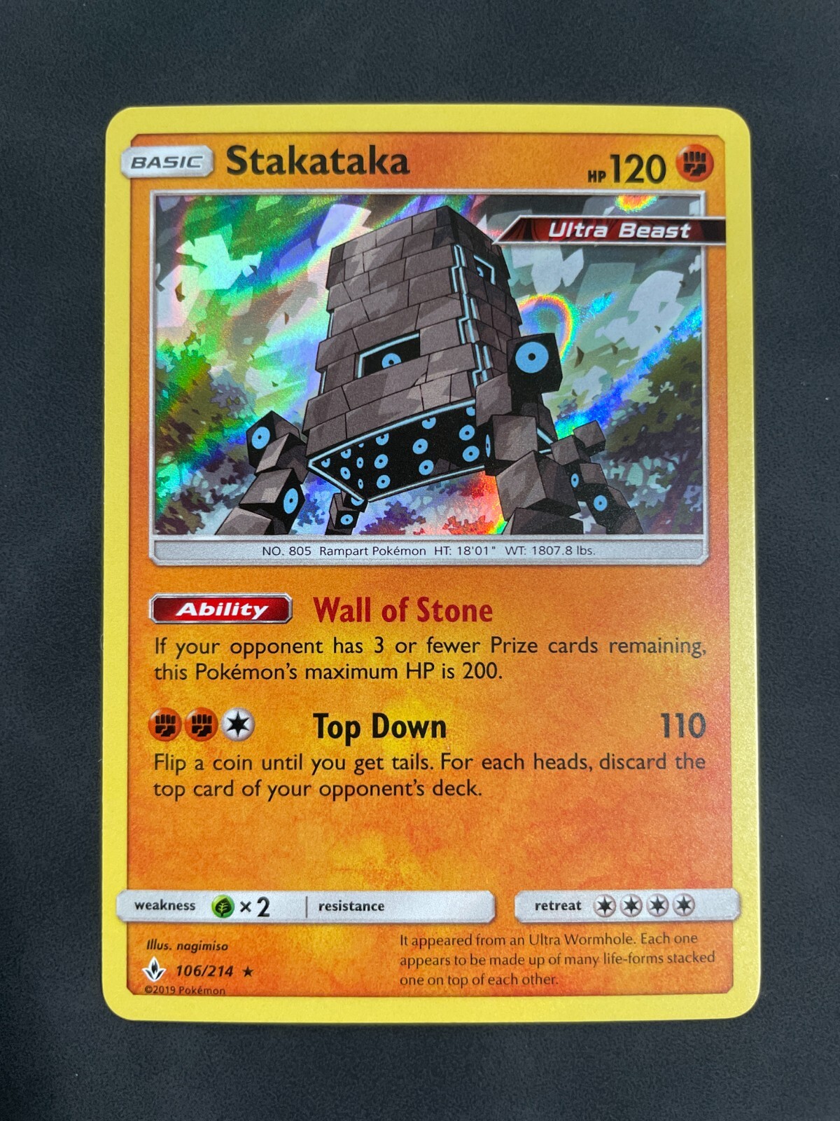 Pokemon TCG SM Unbroken Bonds 106/214 Stakataka Holo Rare Card Near Mint