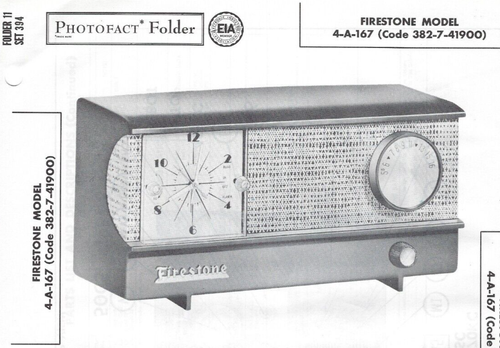 1958 FIRESTONE 4-A-167 Tube CLOCK RADIO Photofact SERVICE MANUAL 4A167 Receiver - Foto 1 di 2