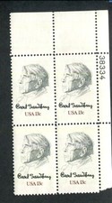 US Plate Block MNH # 1731  13c Carl Sandburg   38334 UR, 7d254