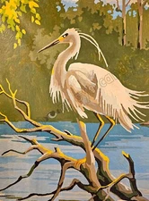 Egret on Branch Watching Instant DIGITAL Nature Bird Cabin Art Dopamine Decor