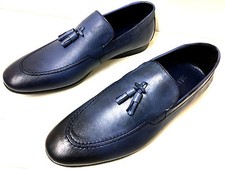 New Fashion Blue Moccasin Leather Men's Slipper 40