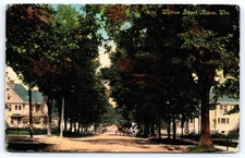 VINTAGE OLD ANTIQUE POSTCARD STREET VIEW HOME TREE RIPON WISCONSIN USA