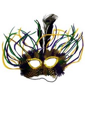 Purple Green Yellow Wild Feather Masquerade Dance Mardi Gras Mask