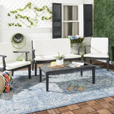 SAFAVIEH Outdoor Collection Fresno 4-Piece Living Set | Dark Slate Grey/Beige |