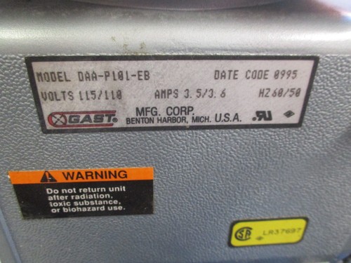 GAST VACUUM DIAPHRAM PUMP 115/118V 3.5/3.6AMPS DAA-P101-EB - Picture 3 of 7