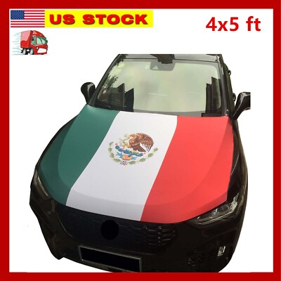 Mexico Flag Car Hood Cover Universal Size Elastic Polyester Patriot MX 4x5 ft