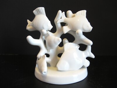 White Porcelain Herend Fine School of Fish on Coral Figure Figurine Hungary