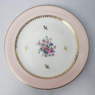 Chastagner & Cie Limoges France Pink Rim Floral Center Gold Rim Salad Plate
