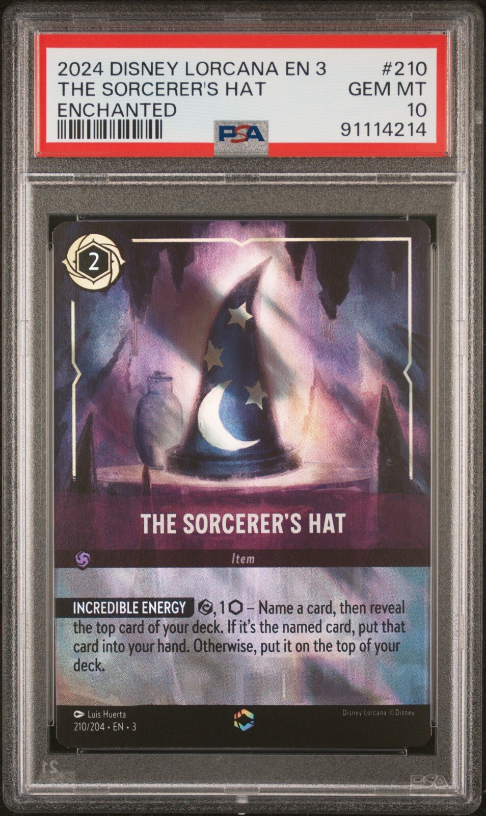 Disney Lorcana 2024 Inklands #210 "Sorcerer's Hat - Enchanted" - PSA 10 - GEM MT