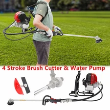 31CC 4-stroke Backpack Gas Garden Brush Cutter Grass Trimmer Lawn Mower+Pumping