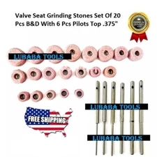 New Valve Seat Grinding Stones Set Of 20 Pcs B&D With 6 Pcs Pilots Top .375"