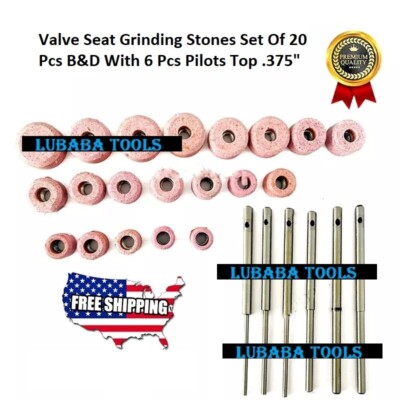 New Valve Seat Grinding Stones Set Of 20 Pcs B&D With 6 Pcs Pilots Top .375''