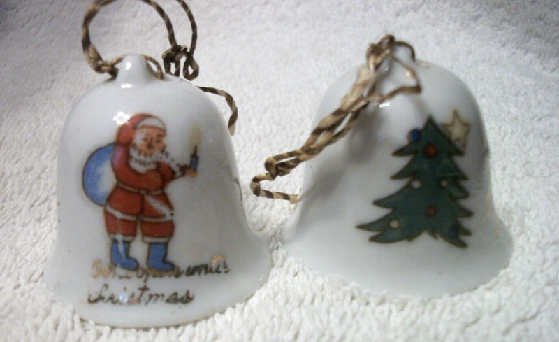 Two Vintage Miniature Porcelain Christmas Bells - Made in Japan