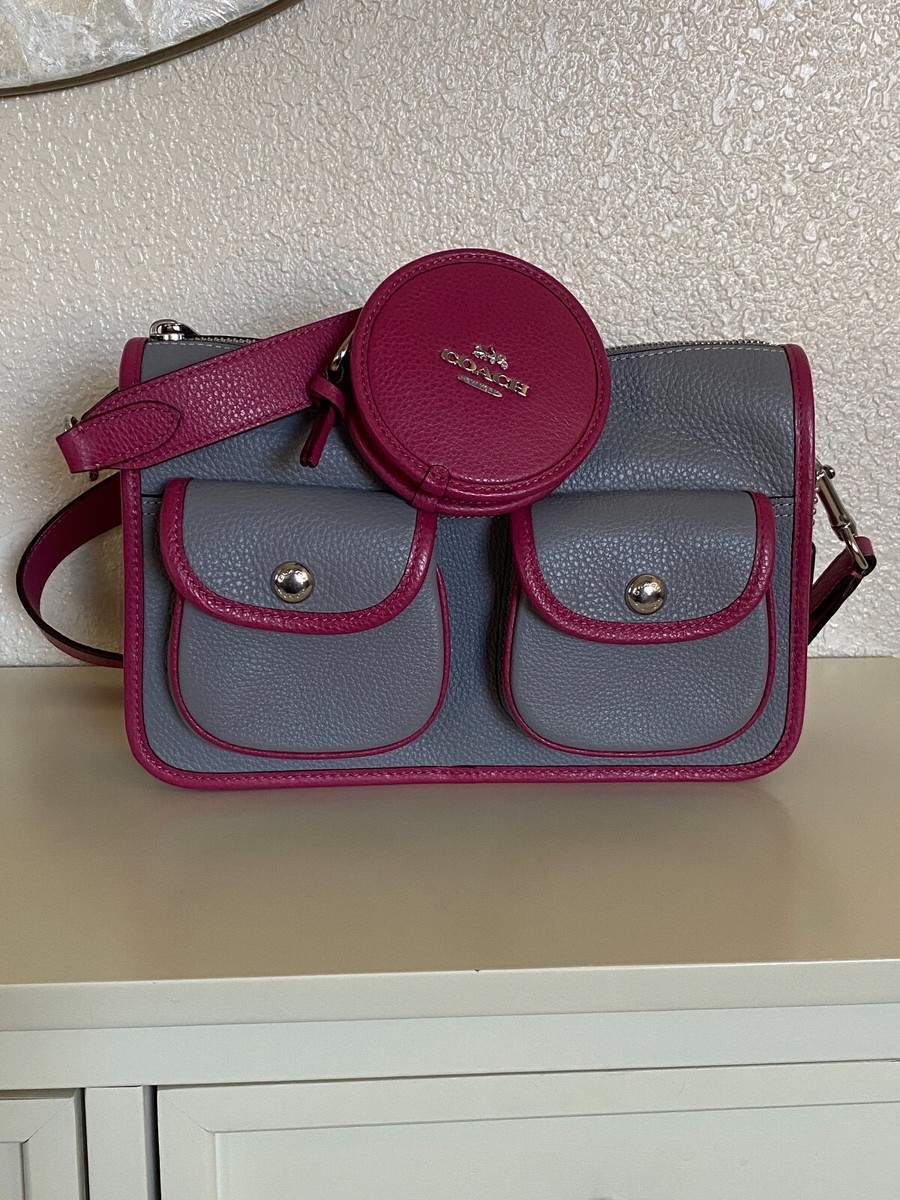 Coach Pennie Crossbody With Coin Case Pebble Leather Pink Gray