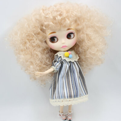 12'' Factory blythe 1/6 BJD Blonde afro hair Custom matte face Carved lip eyebrow