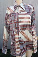NOS Vtg 70s Cream Rust Black Gold Big Collar Abstract L NYLON Disco Shirt UNWORN