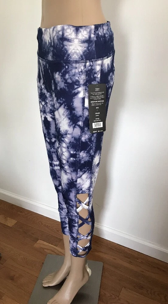 Vogo Athletica Women CAPRI Large LEGGING BLUE & WHITE Running Workout L NWT  $48.