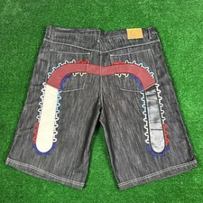 Vintage 90's Evisu Genes Jean Shorts Denim Baggy Men's 42x15 Multi Painted Loose