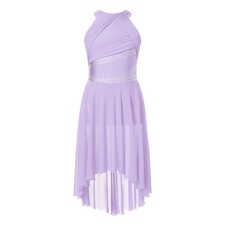 Girls Ballet Dance Dress Sheer Mesh Ice Skating Outfit Sparkly Rhinestone