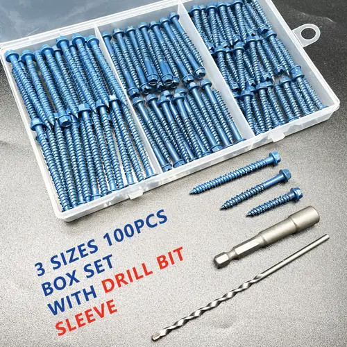 340pcs SUNXULIMI Carbon Steel Wood Screws Set, Flat Head, Fully Threaded, Right