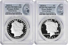 2025-S Morgan and Peace Silver Dollar 2-Coin Set PR70DCAM FS PCGS Special Label