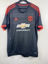 2015/16 Adidas Manchester United Soccer Football Jersey Black & Orange Sz Mens L